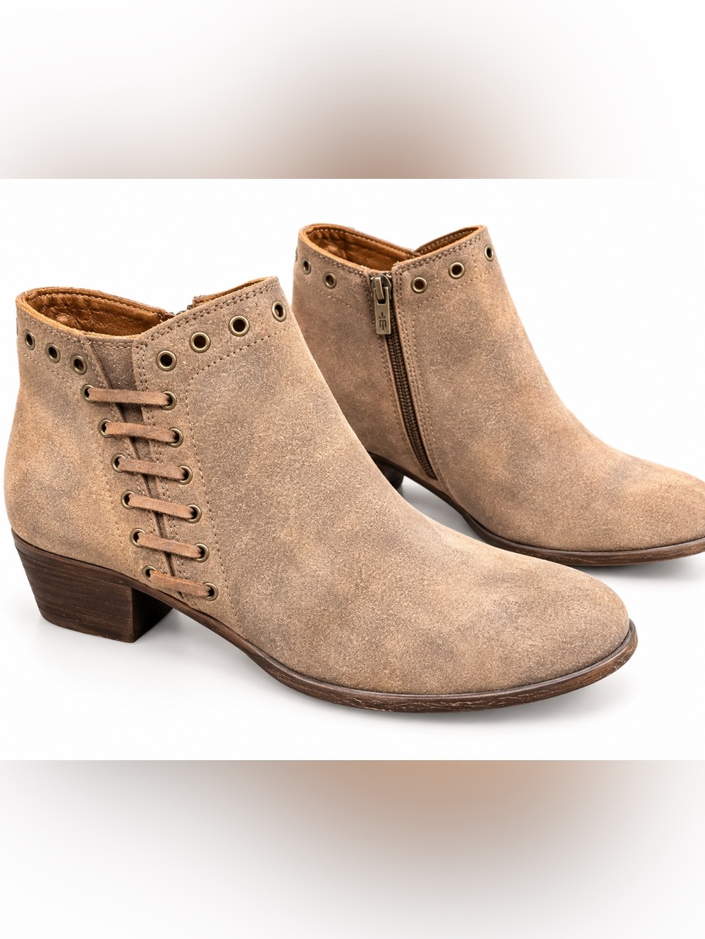 Minnetonka Taupe Suede Leather Side Lace Ankle Boots Women’s 11 Western Boho